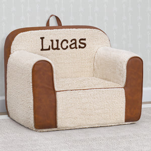 Cream Sherpa with Brown Leather (5047) 12-Personalized Cozee Sherpa and Faux Leather Chair for Kids