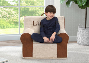 Cream Sherpa with Brown Leather (5047) 0-Personalized Deluxe Cozee Sherpa and Faux Leather Chair for Kids