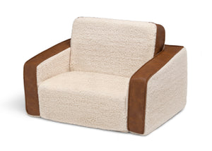 Cream Sherpa with Brown Leather (5047) 4-Cozee Flip-Out Sherpa and Leather 2-in-1 Convertible Chair to Lounger for Kids