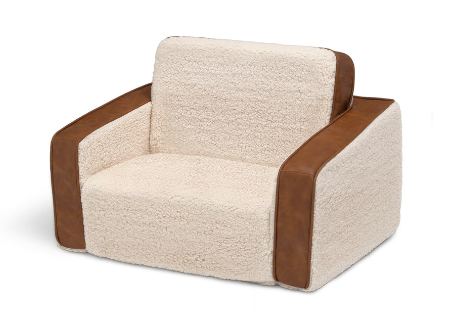 Cream Sherpa with Brown Leather (5047) 4-Cozee Flip-Out Sherpa and Leather 2-in-1 Convertible Chair to Lounger for Kids