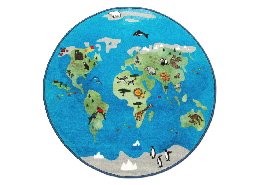 World Map (3221) 2-World Map Round Area Rug for Kids, 39-Inch