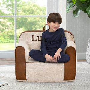 Cream Sherpa with Brown Leather (5047) 0-Personalized Cozee Sherpa and Faux Leather Chair for Kids