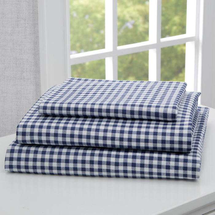Navy Gingham (3220) 3-Navy Gingham 3-Piece Twin Sheet Set