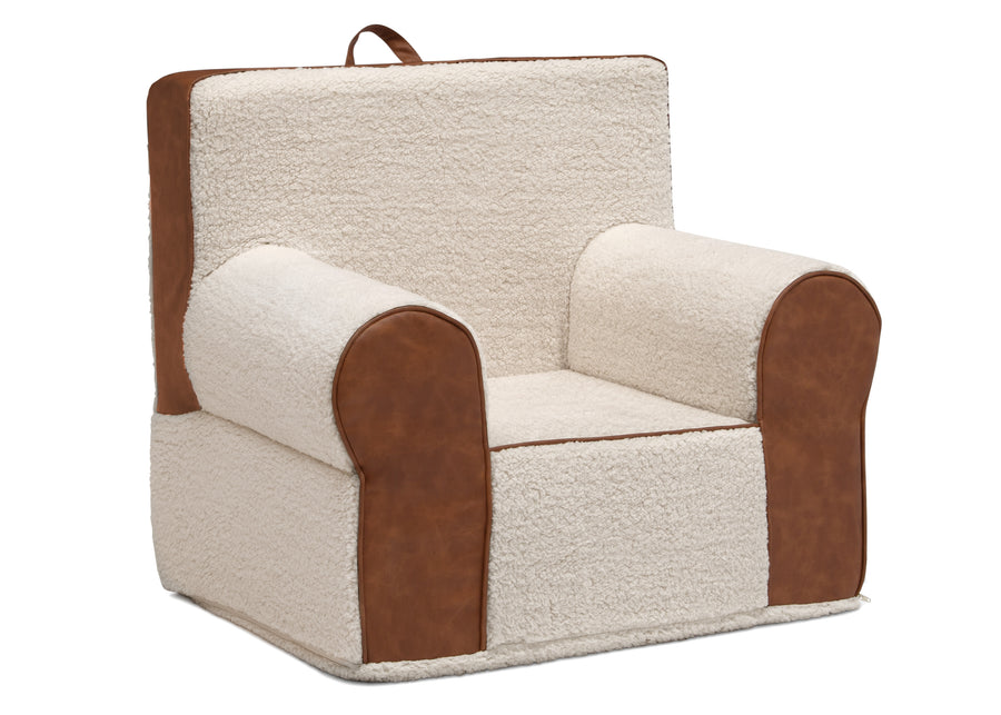 Cream Sherpa with Brown Leather (5047) 3-Deluxe Cozee Sherpa and Faux Leather Chair for Kids