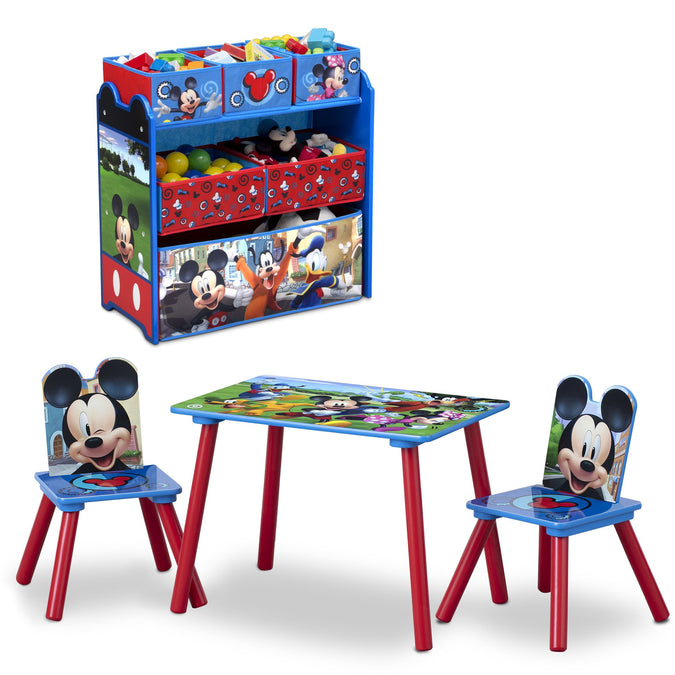 Mickey Hot Dog (1054) 2-Mickey Mouse 4-Piece Playroom Solution  – Set Includes Table and 2 Chairs and 6-Bin Toy Organizer