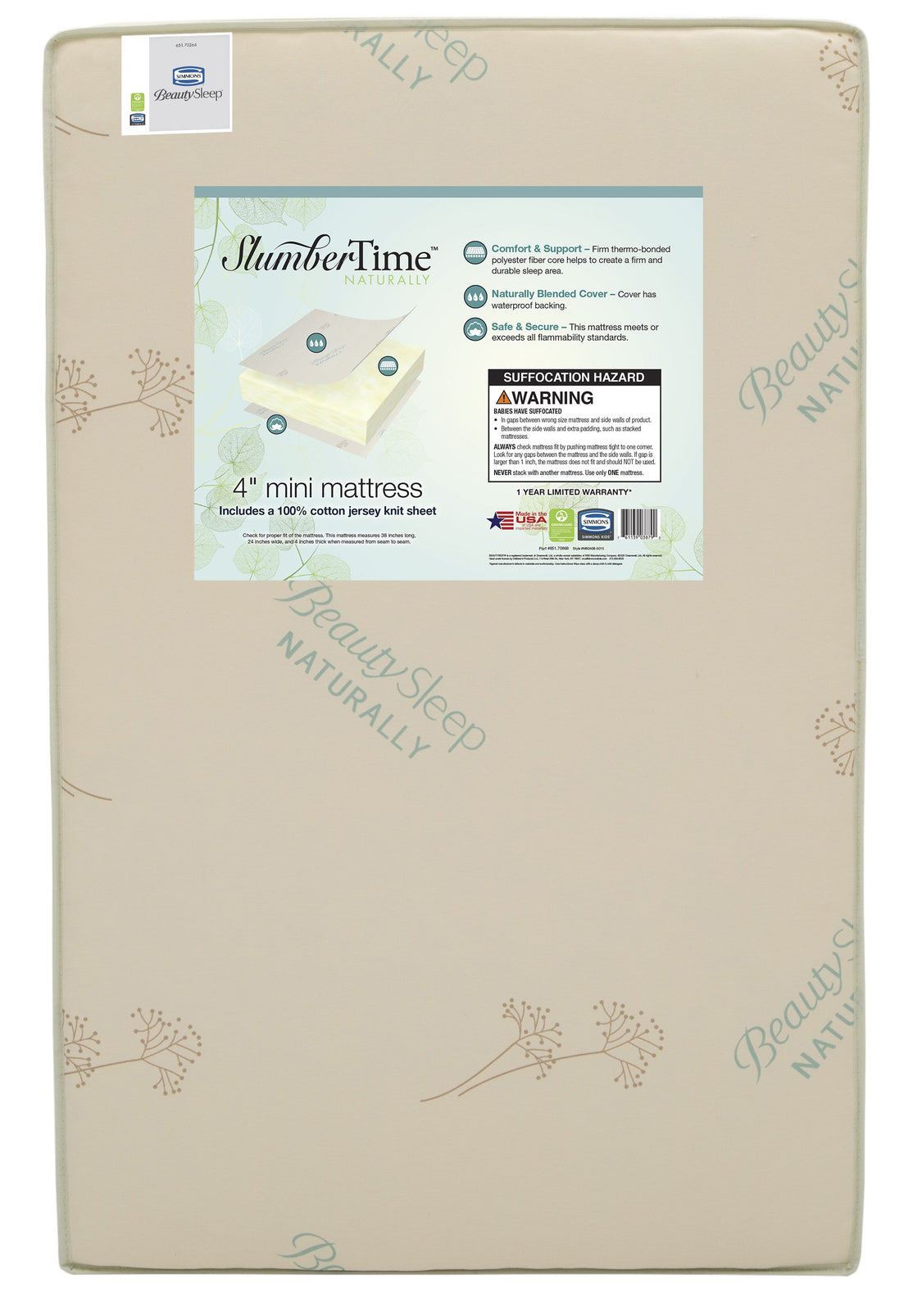 SlumberTime Naturally 4-Inch Mini Crib Mattress No Color (NO)