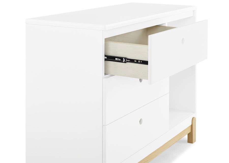 Bianca White with Natural (123) 5-Poppy 3 Drawer Dresser with Cubbies and Interlocking Drawers