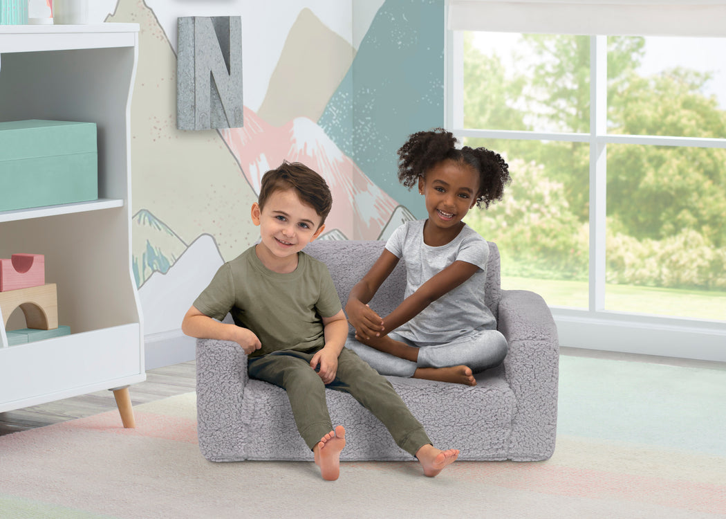 Cozee Flip-Out Sherpa 2-in-1 Convertible Sofa to Lounger for KidsGrey Sherpa (5031)