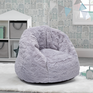 Grey Suede (5000) 15-Cozee Fluffy Chair, Kid Size (For Kids Up To 10 Years Old)