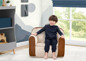 Cream Sherpa with Brown Leather (5047) 0-Cozee Sherpa and Faux Leather Chair for Kids