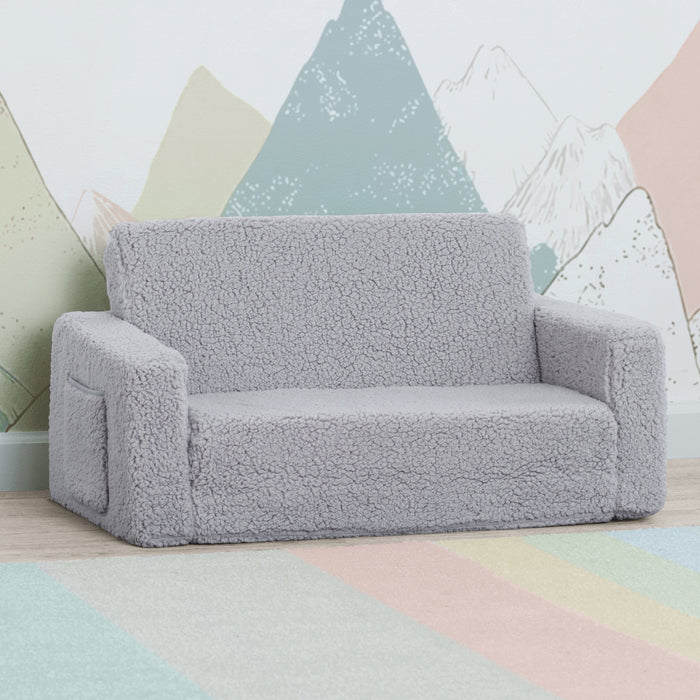 Grey Sherpa (5031) 1-Cozee Flip-Out Sherpa 2-in-1 Convertible Sofa to Lounger for Kids
