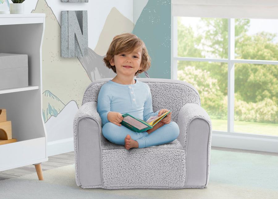 Grey Sherpa with Grey Suede (5048) 1-Cozee Sherpa and Suede Chair for Kids