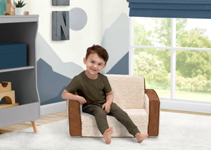 Cream Sherpa with Brown Leather (5047) 0-Cozee Flip-Out Sherpa and Leather 2-in-1 Convertible Chair to Lounger for Kids