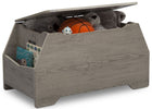 Delta Children Crafted Limestone (1334) Nolan Toybox (W101450), Right Silo with Props, d3d 14-Signature Toy Box w/ Book Storage