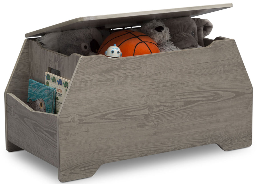 Delta Children Crafted Limestone (1334) Nolan Toybox (W101450), Right Silo with Props, d3d 14-Signature Toy Box w/ Book Storage