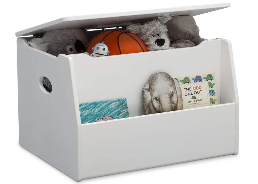 Delta Children Bianca White (130) Nolan Toybox (W101451), Right Silo with Props, b3b 2-Classic Toy Box with Book Storage