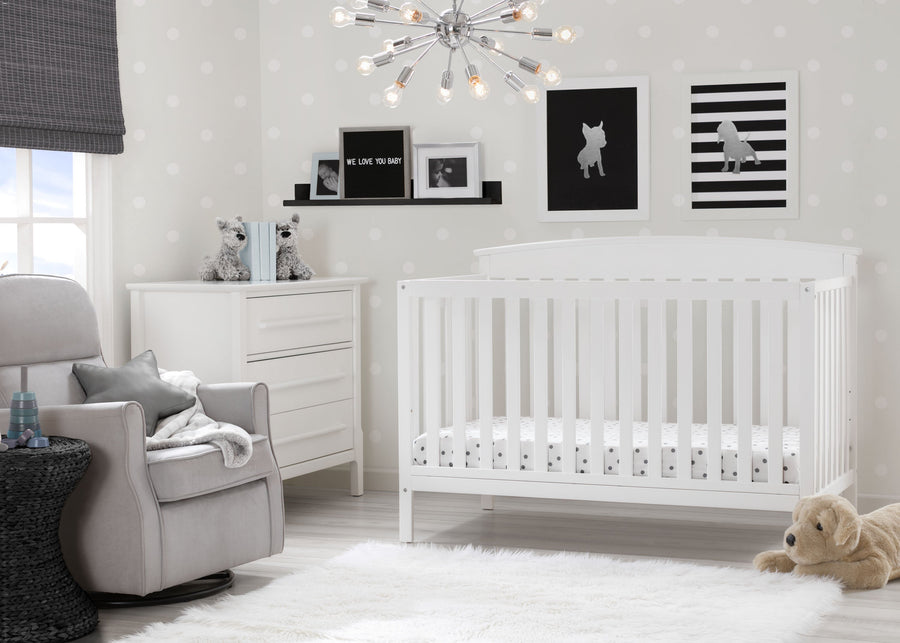Delta Children Bianca White (130) Finley 4-in-1 Convertible Baby Crib Roomshot a1a 2-Finley 4-in-1 Convertible Baby Crib