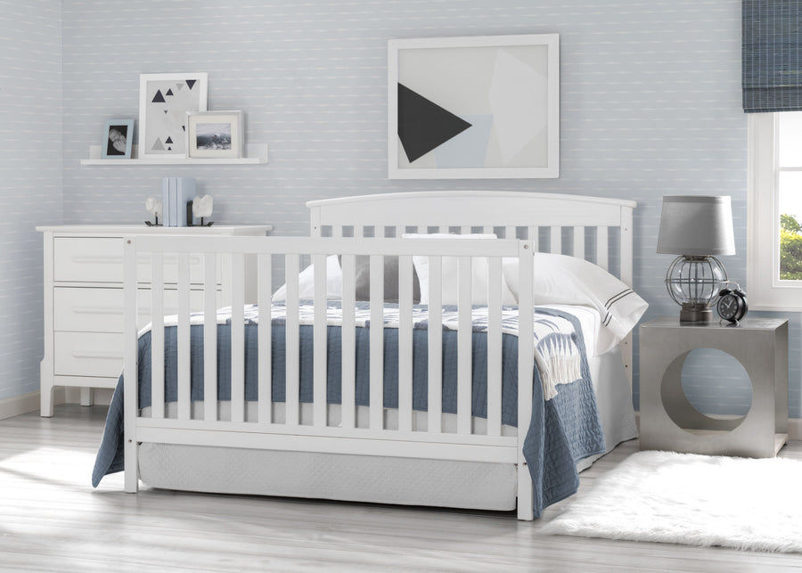 Delta Children Bianca White (130) Finley 4-in-1 Convertible Baby Crib Full Bed Roomshot a2a 3-Finley 4-in-1 Convertible Baby Crib