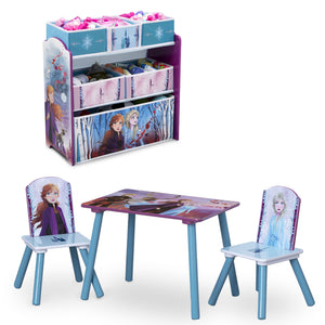 Frozen 2 (1097) 2-Disney Frozen II 4-Piece Playroom Solution  – Set Includes Table and 2 Chairs and 6-Bin Toy Organizer