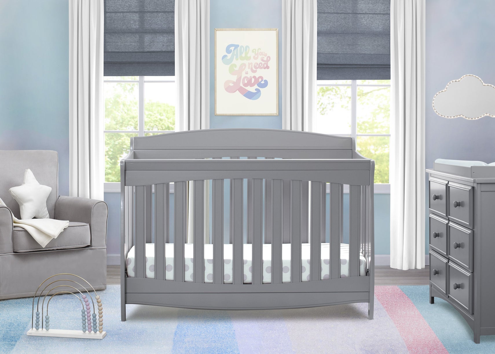 3000 × 2143px  Delta Children Grey (026) Colton 6-in-1 Convertible Crib, Room View