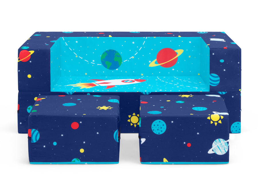 Spaceship (5064) 2-Convertible Sofa and Play Set for Kids and Toddlers – Modular Foam Couch and Flip Out Lounger with 2 Ottomans
