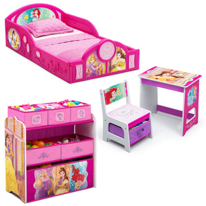 Disney Princess (1034) 2-Disney Princess 4-Piece Room-in-a-Box Bedroom Set - Includes Toddler Bed, Toy Bin & Desk with Chair