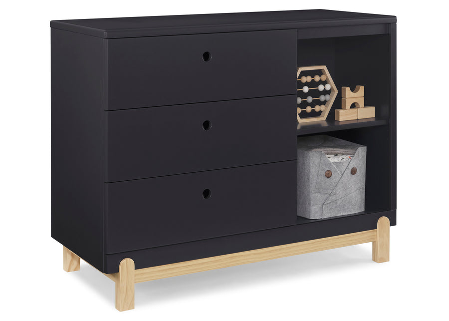 Midnight Grey with Natural (1372) 10-Poppy 3 Drawer Dresser with Cubbies and Interlocking Drawers