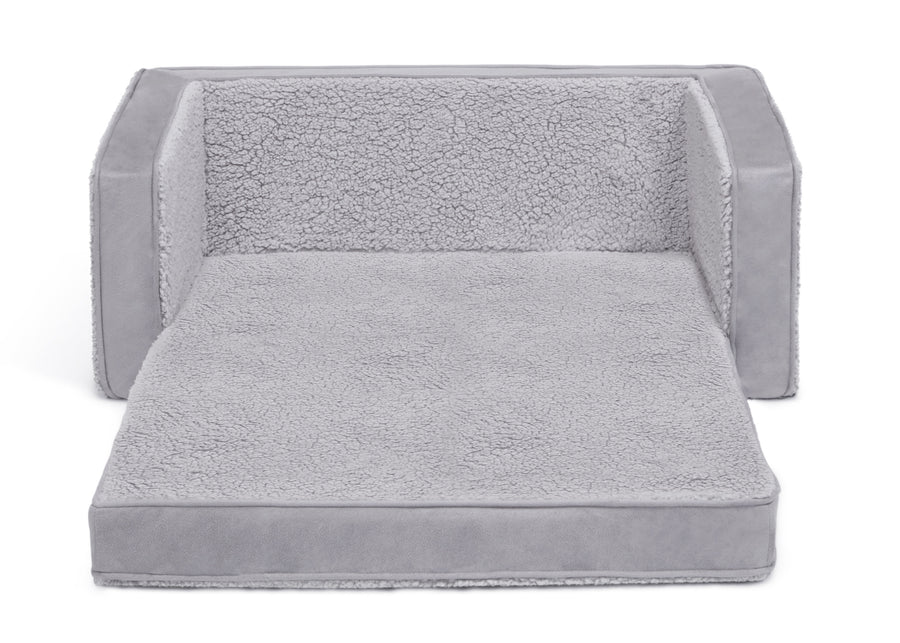 Grey Sherpa with Grey Suede (5048) 5-Cozee Flip-Out Sherpa and Suede 2-in-1 Convertible Sofa to Lounger for Kids