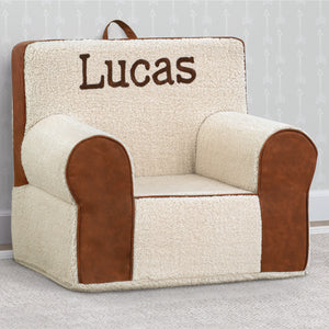 Cream Sherpa with Brown Leather (5047) 7-Personalized Deluxe Cozee Sherpa and Faux Leather Chair for Kids